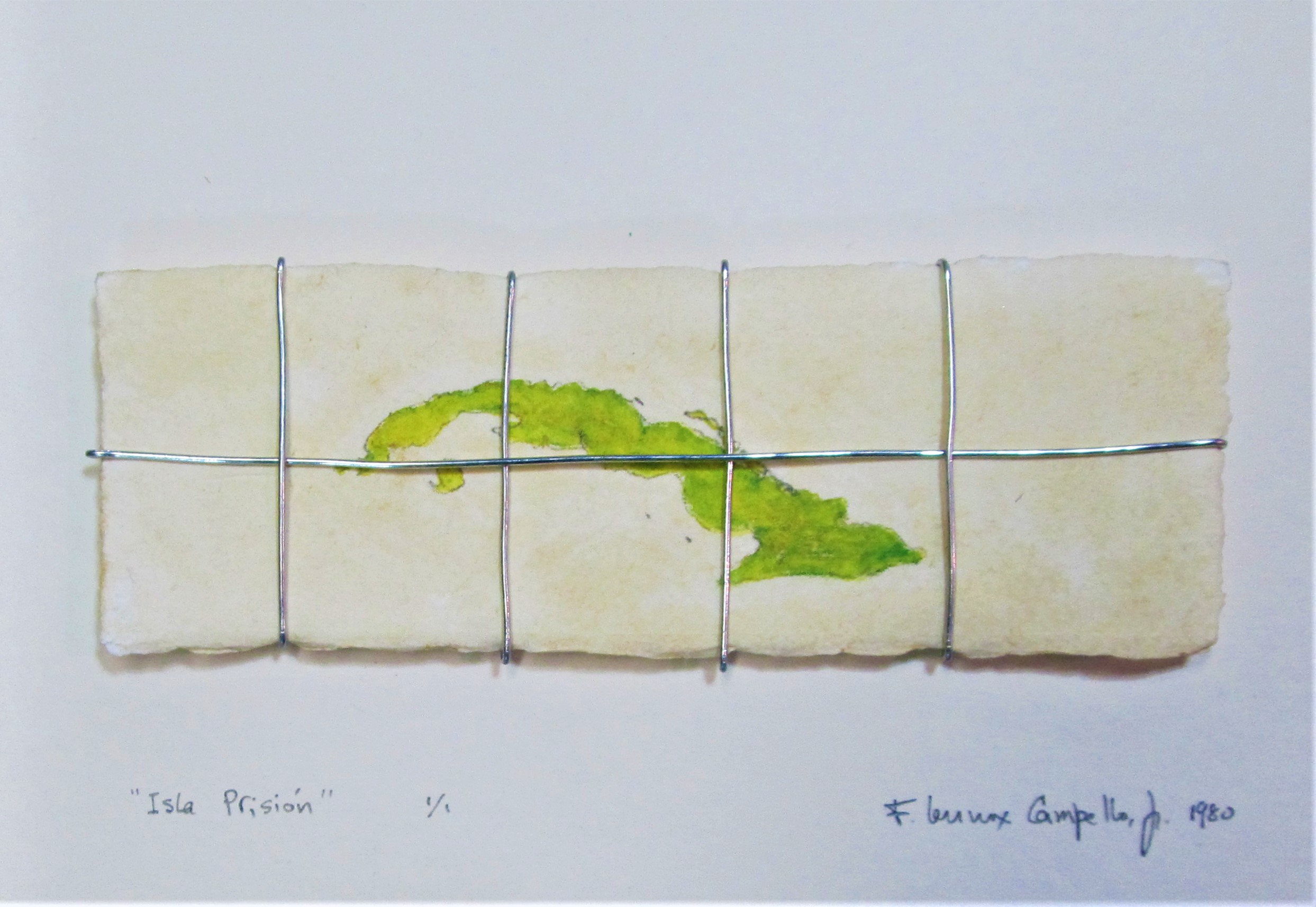 Original 1980 Cuban mixed media monoprint by Florencio Lennox Campello