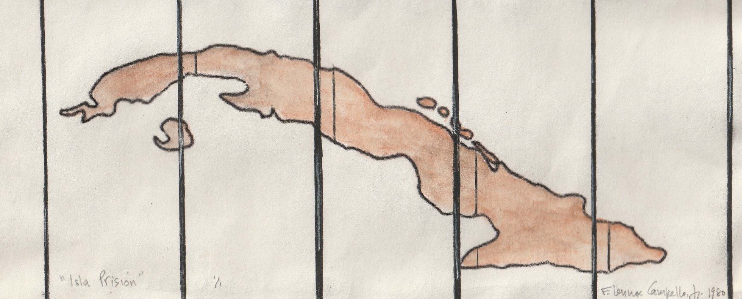 Original 1980 Cuban mixed media by Florencio Lennox Campello
