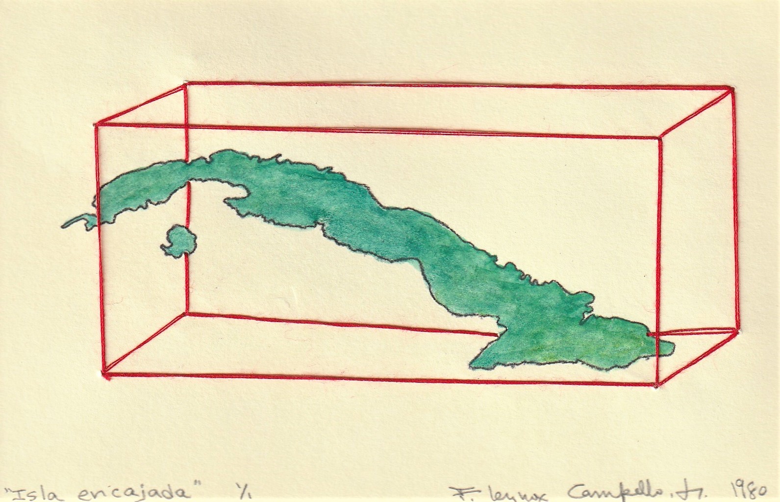 Original 1980 Cuban mixed media piece by Florencio Lennox Campello