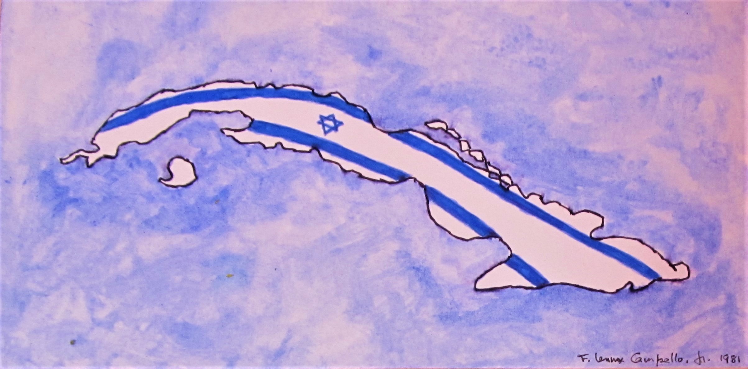 Original 1981 Cuban painting by Florencio Lennox Campello honoring Cuban Jews