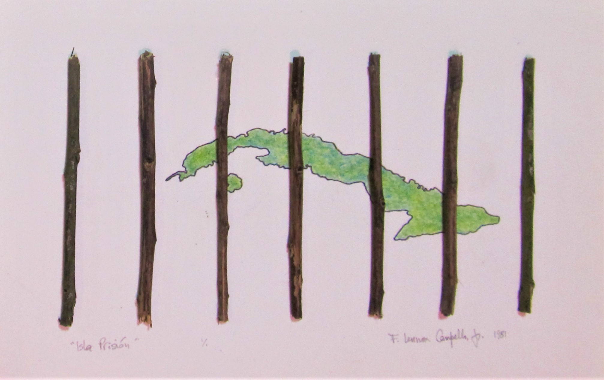 Original 1980 Cuban mixed media by Florencio Lennox Campello