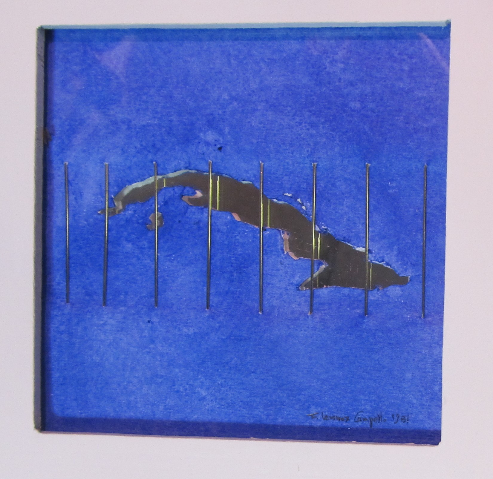 Original 1981 Cuban mixed painting by Florencio Lennox Campello 