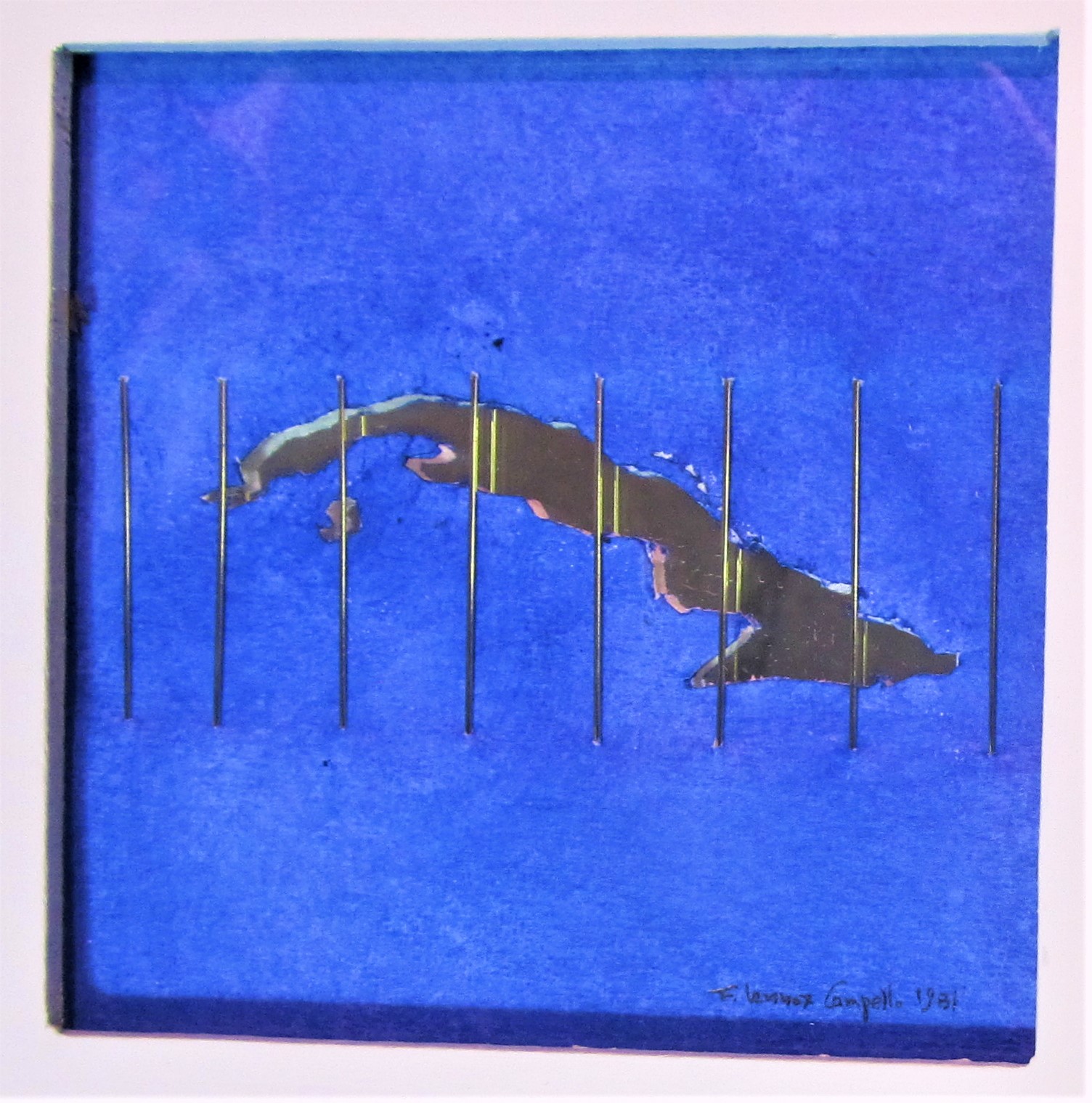 Original 1981 Cuban mixed painting by Florencio Lennox Campello