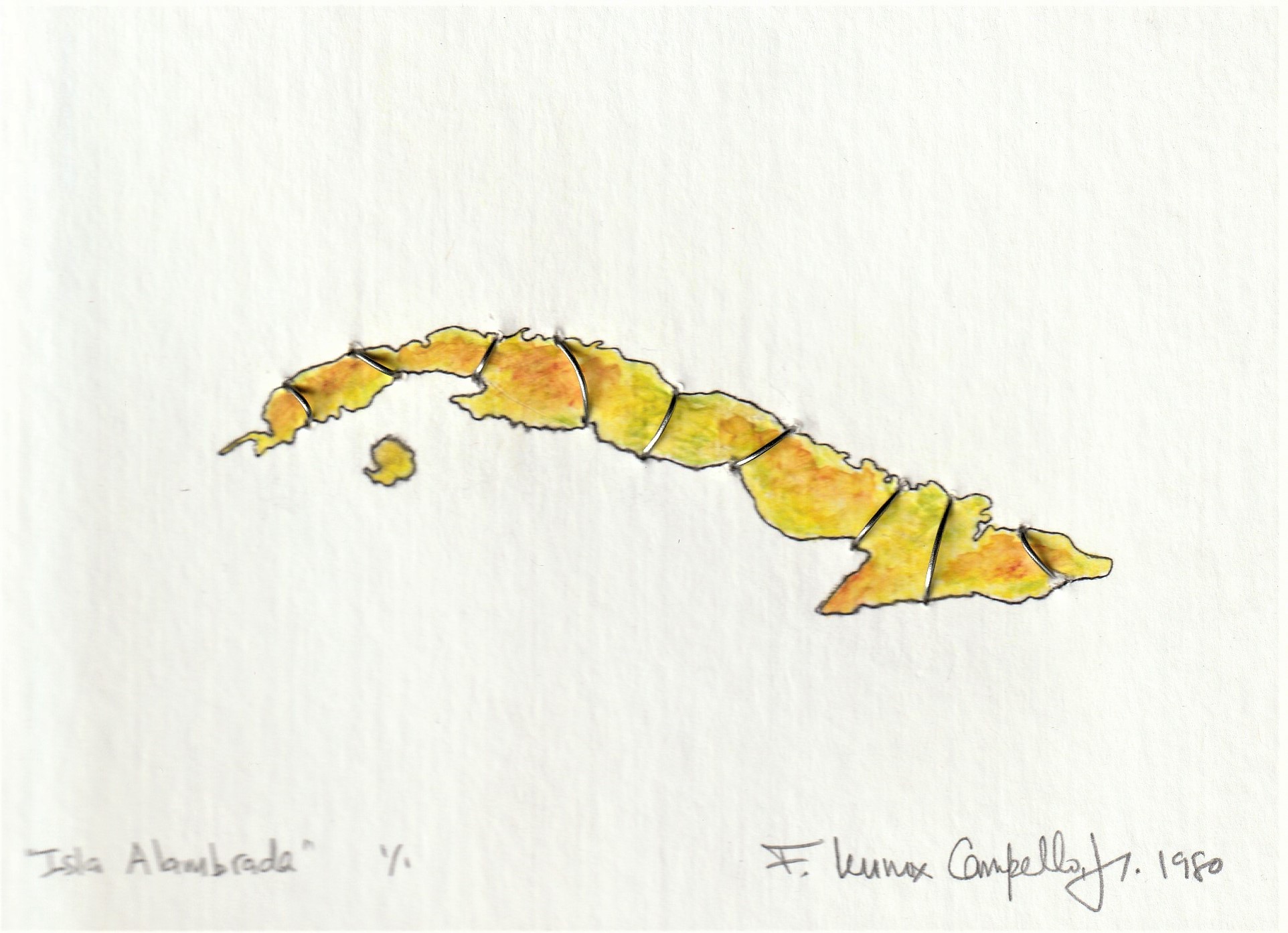 Original 1980 Cuban mixed media piece by Florencio Lennox Campello