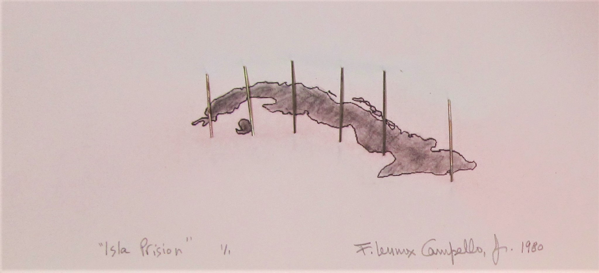 Original 1980 Cuba Series hand-enhanced monoprint by Florencio Lennox Campello