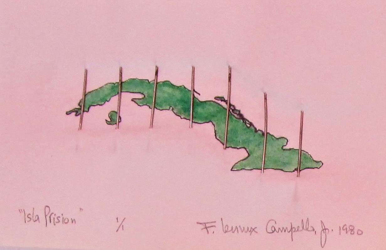 Original 1980 Cuba Series hand-enhanced monoprint by Florencio Lennox Campello