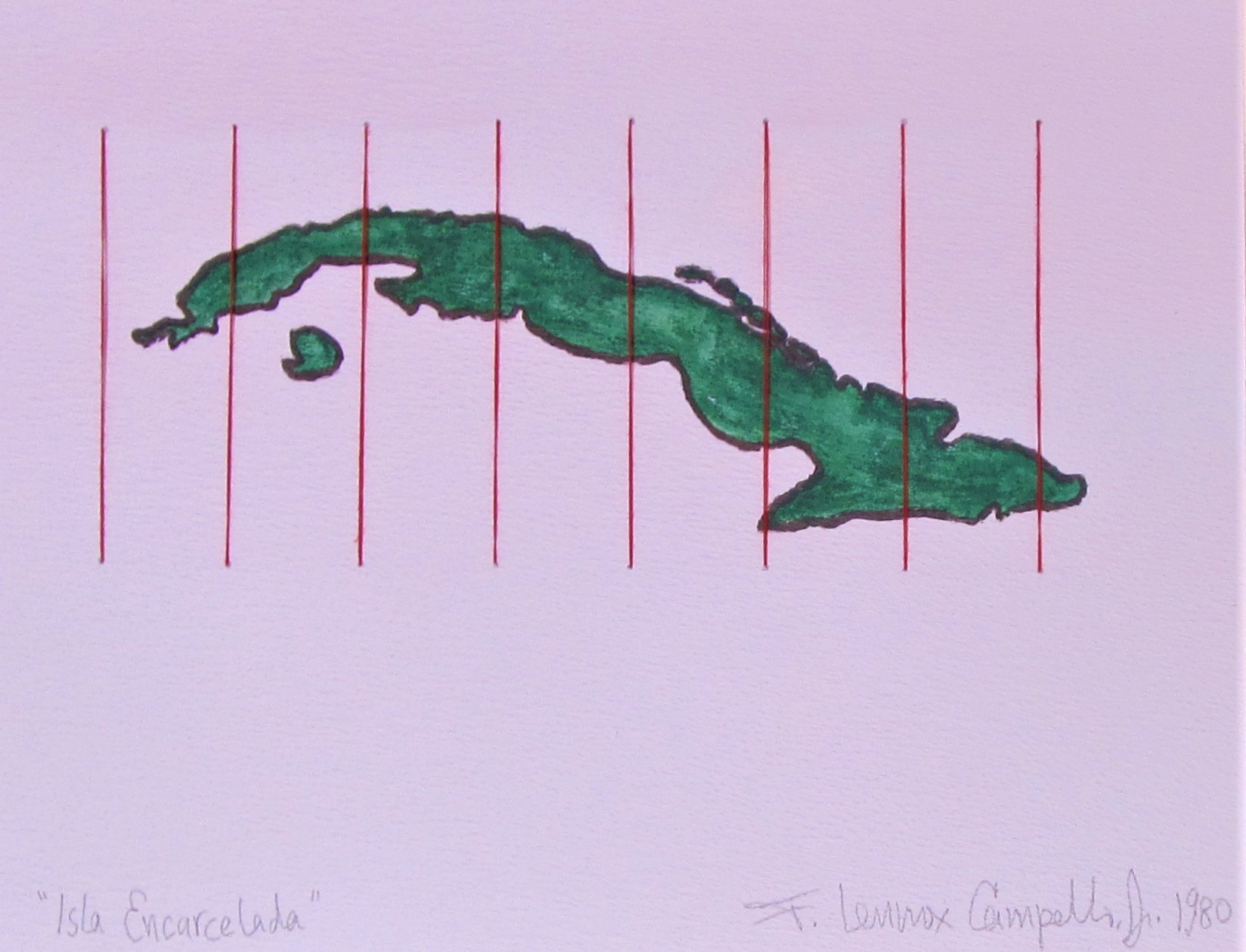 Original 1980 Cuban mixed media piece by Florencio Lennox Campello