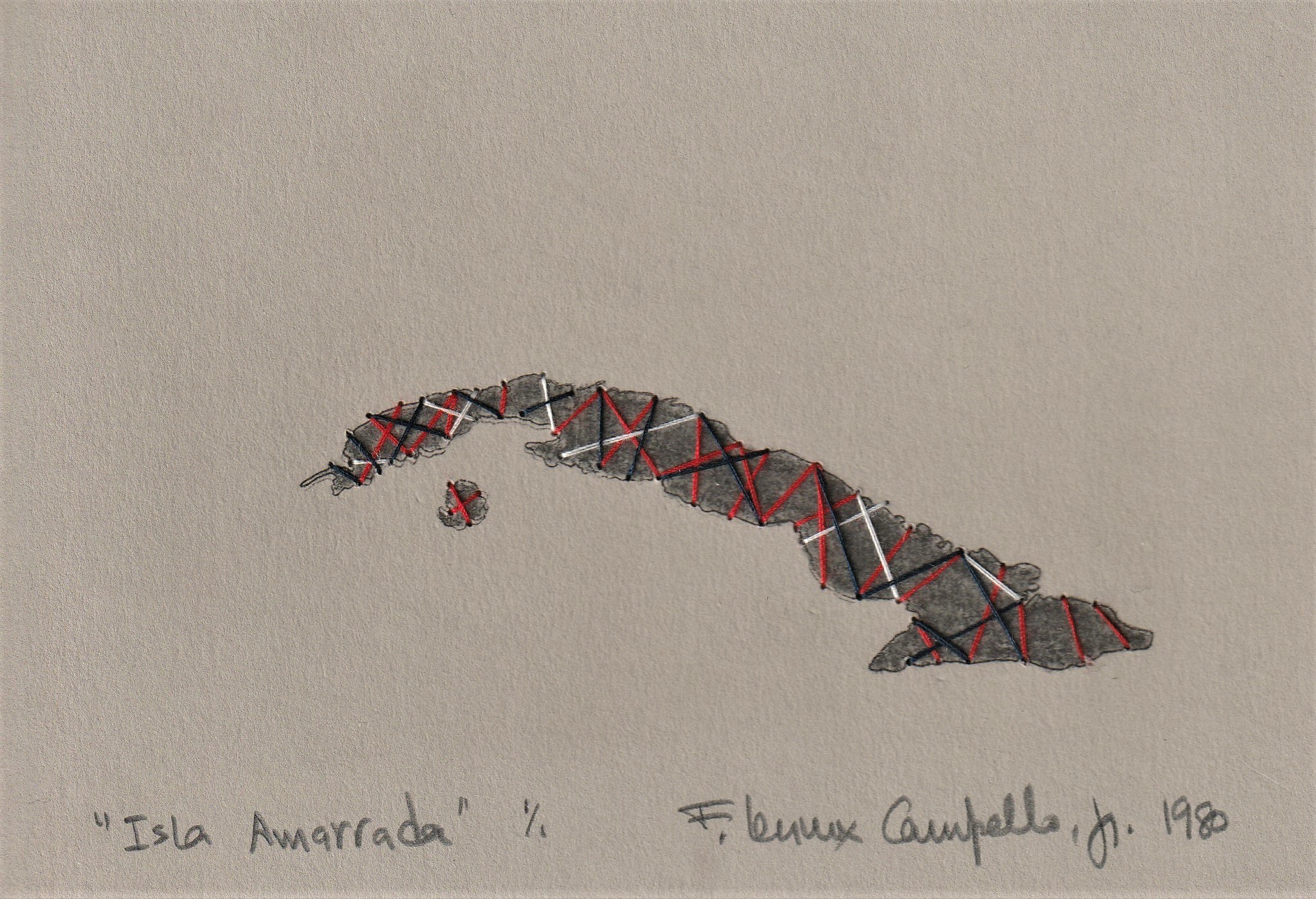 Original 1980 Cuban monoprint by Florencio Lennox Campello