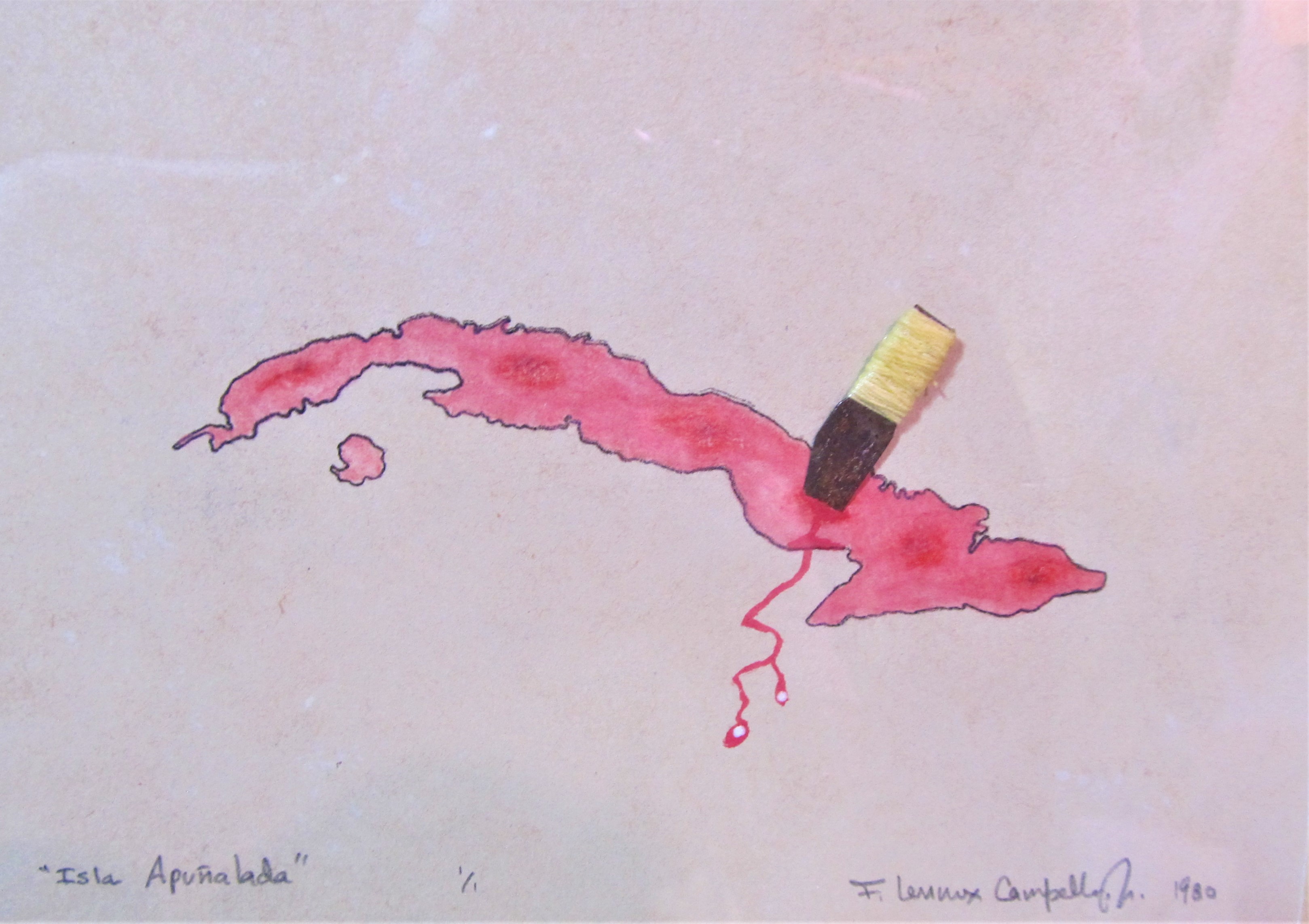 Original 1980 Cuban mixed media by Florencio Lennox Campello