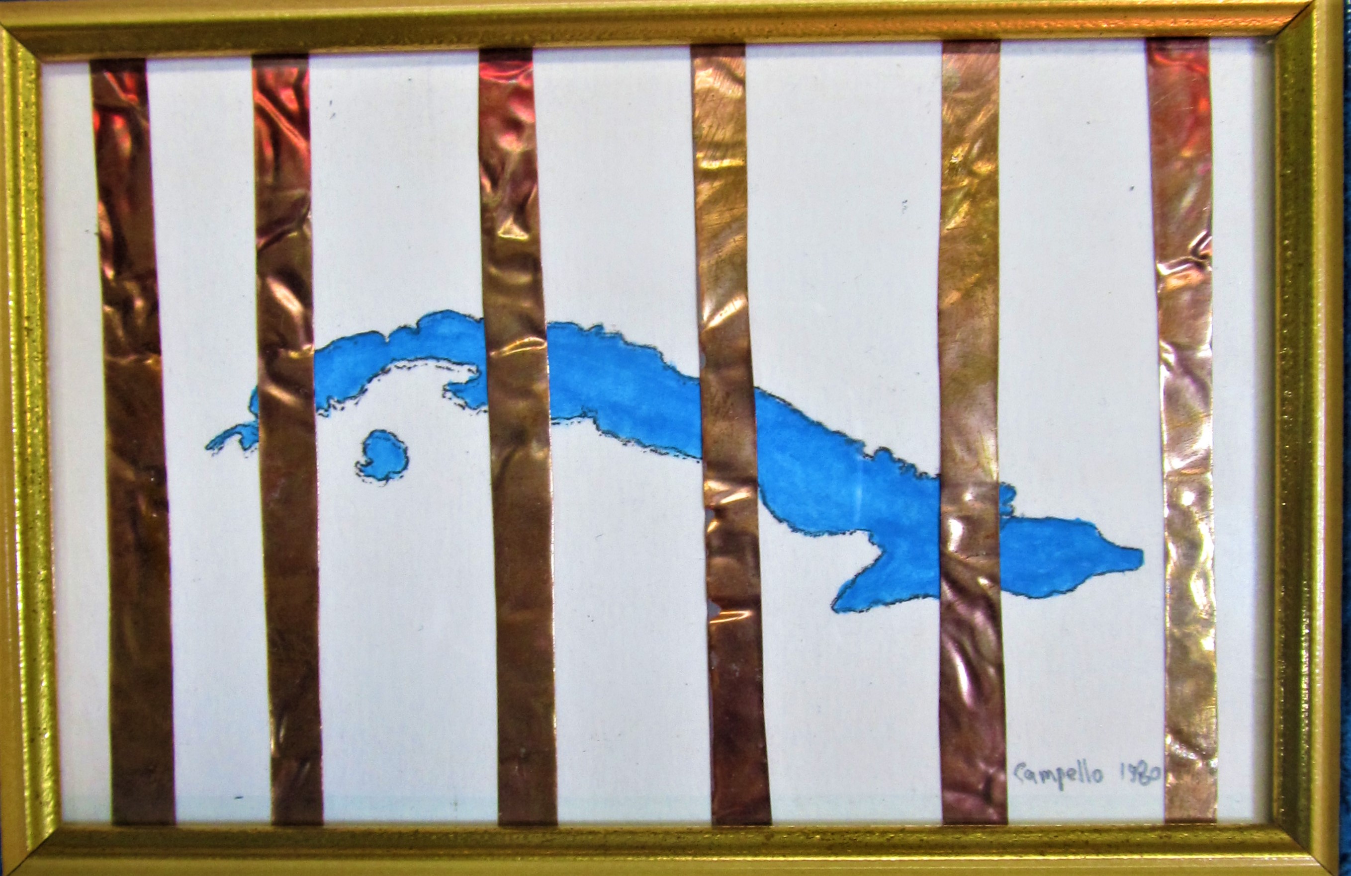 Original 1980 Cuban mixed media monoprint by Florencio Lennox Campello