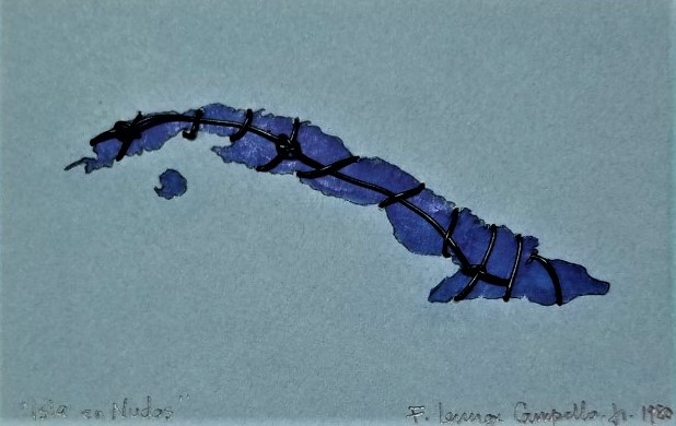 Original 1980 Cuban monoprint by Florencio Lennox Campello
