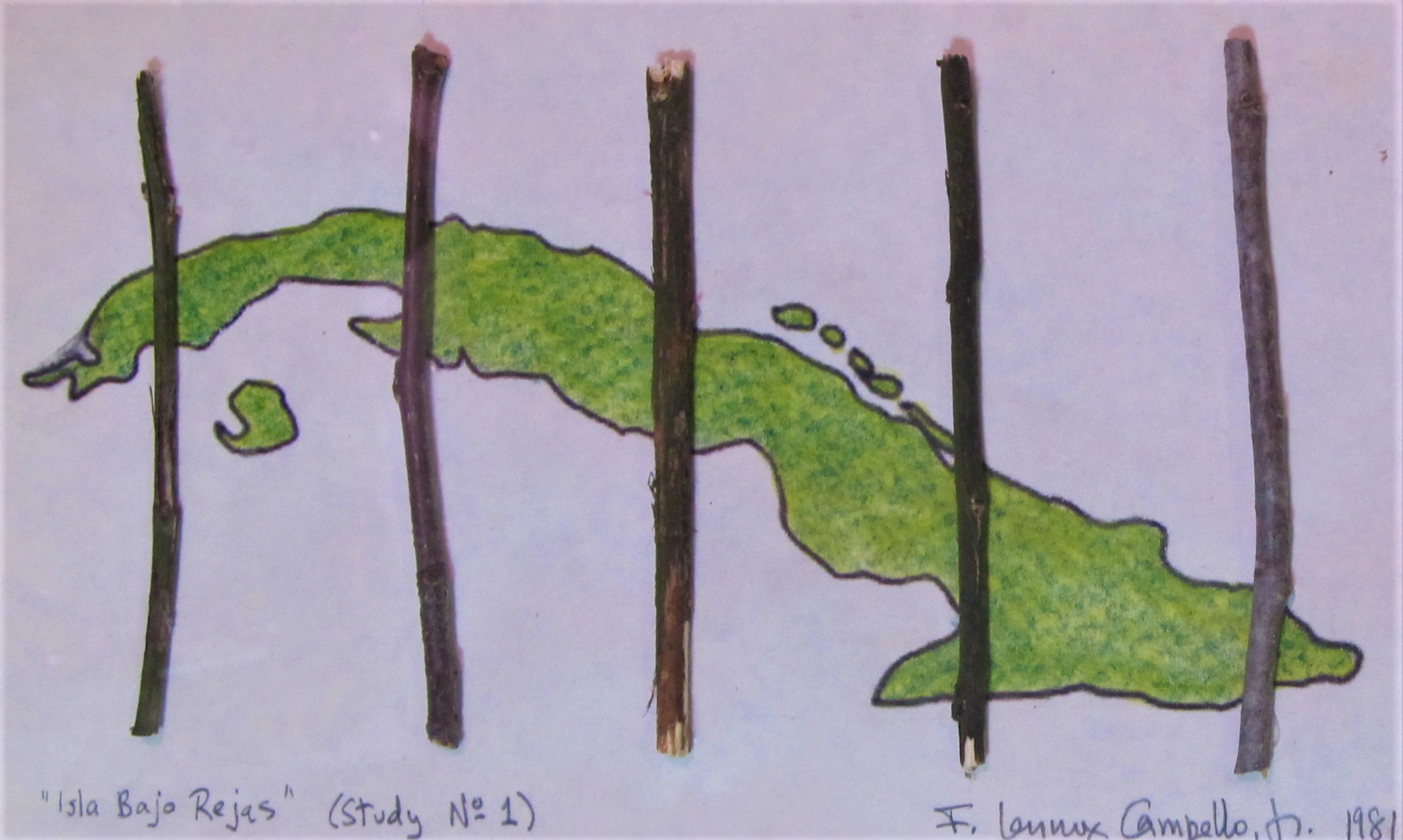 Original 1981 Cuban mixed media by Florencio Lennox Campello