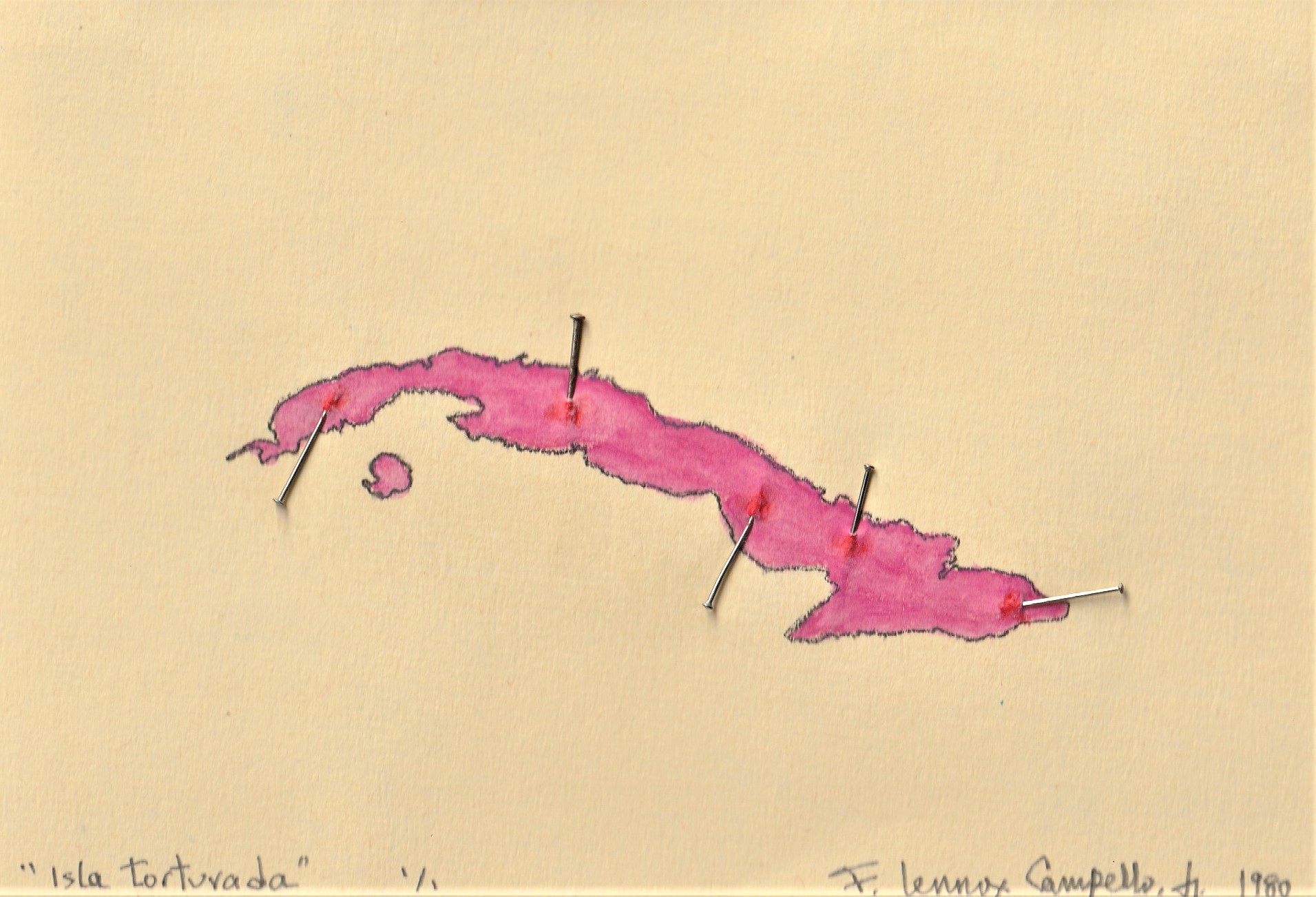Original 1980 Cuba Series hand-enhanced monoprint by Florencio Lennox Campello